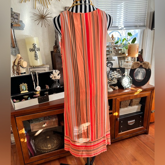 Vince Camuto Beautiful Fall Oranges Asymmetrical Tunic Striped Lined Dress XS/TP - Picture 9 of 16